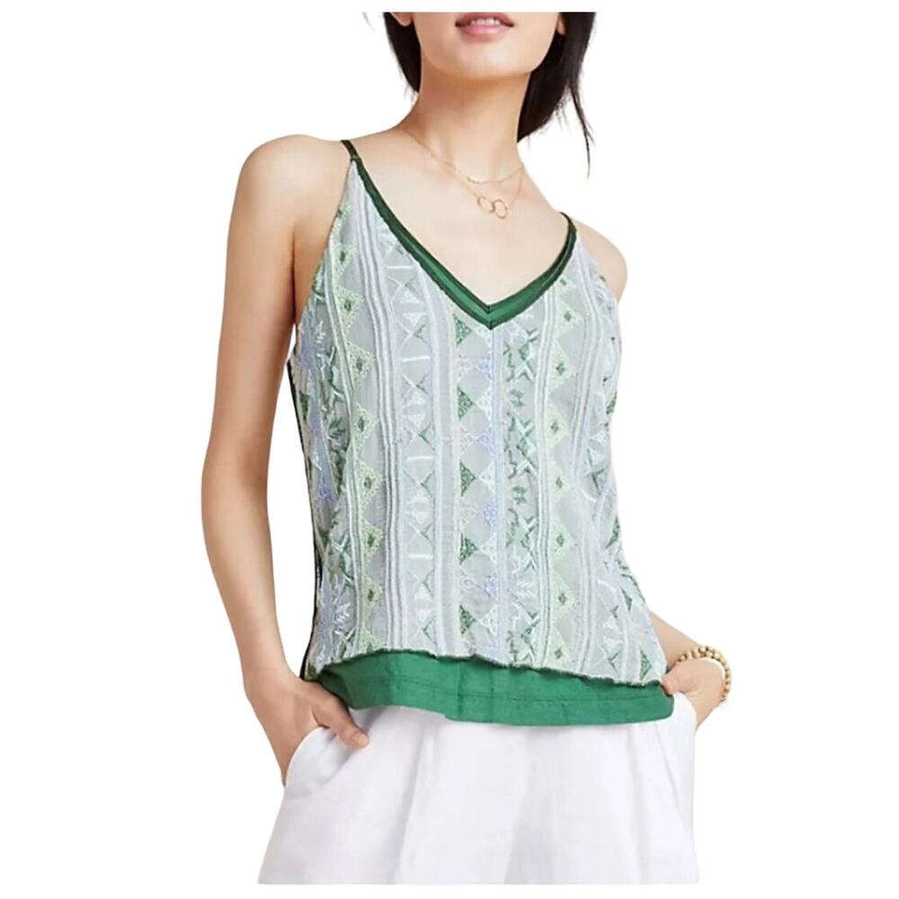 Anthropologie Tiny Double Layered Green Geometric Tank Top